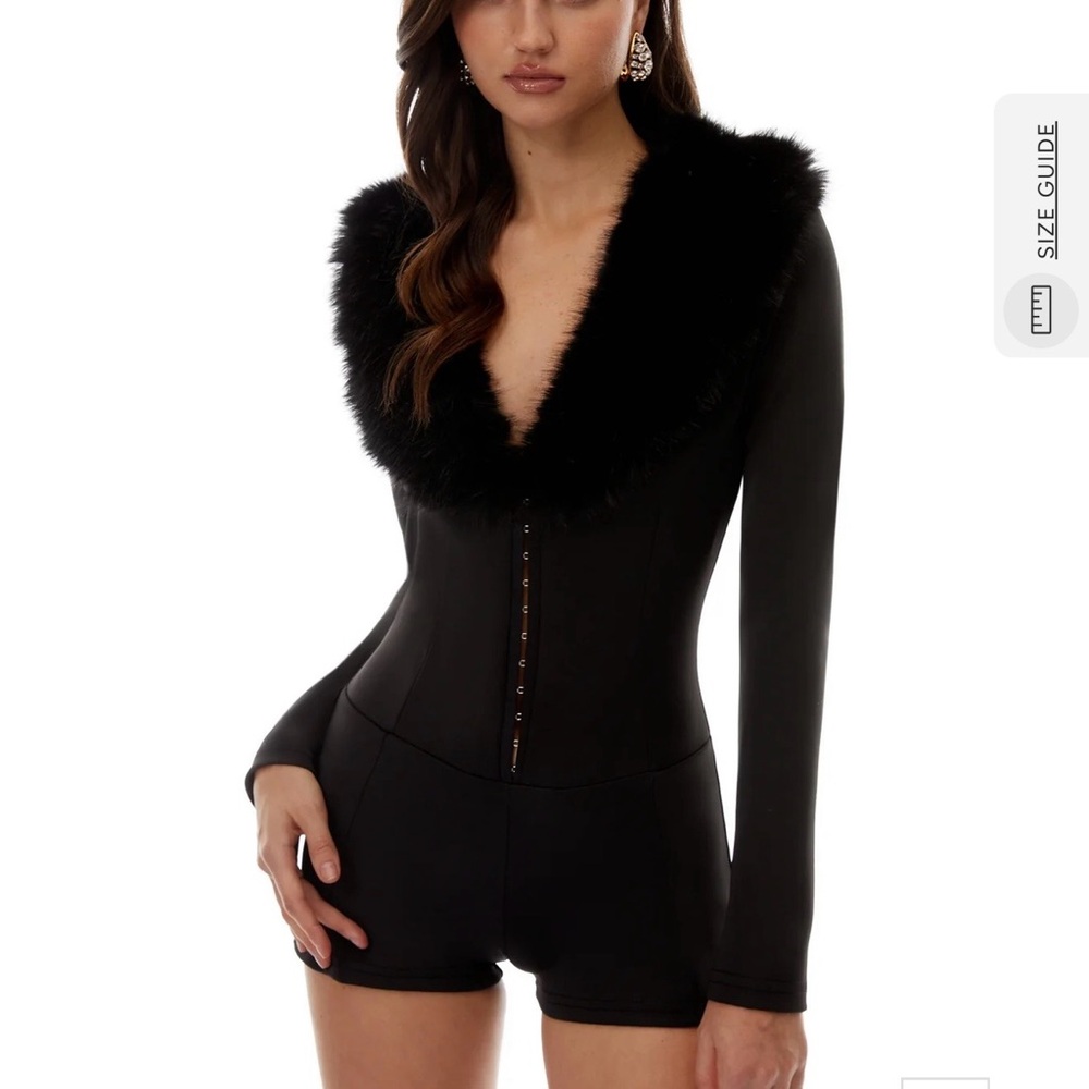 Elegant Black Faux Fur Trim Jumpsuit